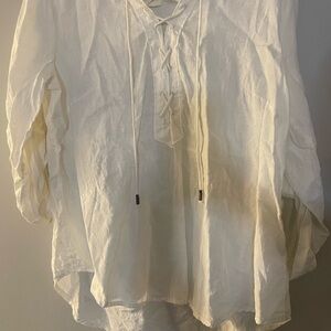 Maeve Anthropologie White Lace-Up Blouse linen
